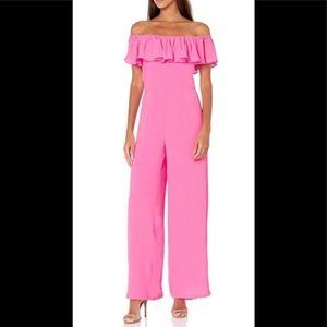 Hot Pink Cold Shoulder Fully-Lined Jumpsuit